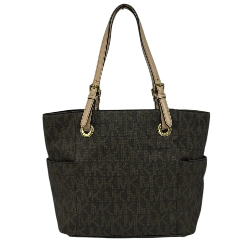 Michael Kors Jet Set Signature East West Brown Monogram Shoulder Bag Tote Purse - Picture 6 of 16